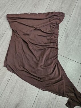 LE CHATEAU Brown Ruched Asymmetrical Hem Tube Top XL🔥